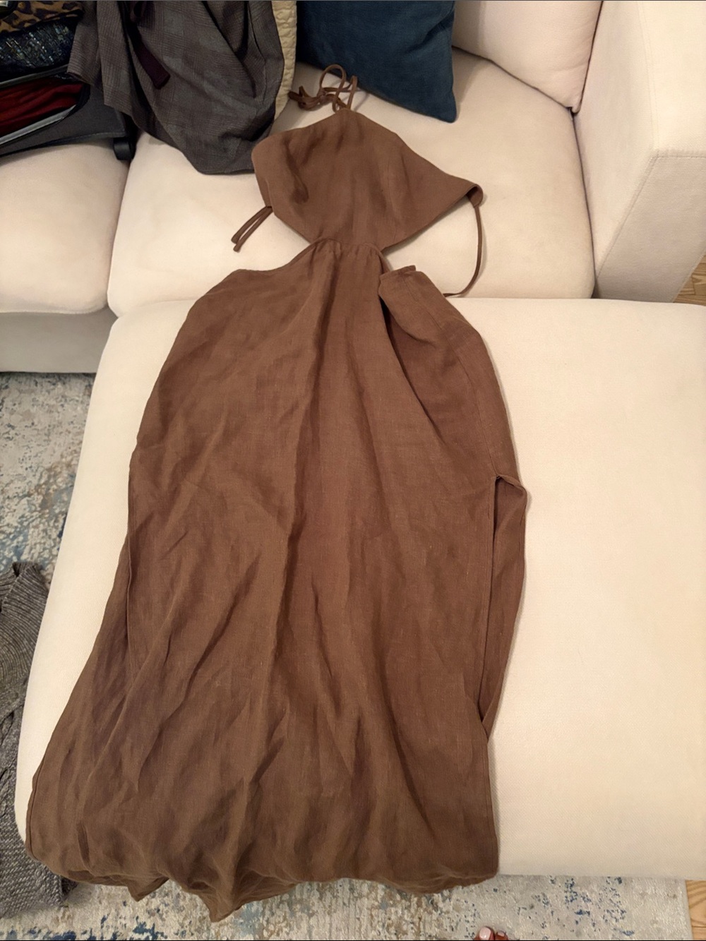 Ronny Kobo Collection Brown Halter Linen-Blend Maxi Dress